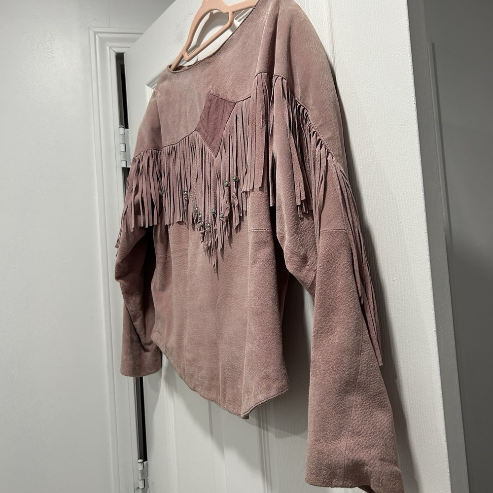 Vintage Pioneer Wear Suede Western Fringe Jacket & Skirt Women's 12 Pink Leather - Picture 4 of 16
